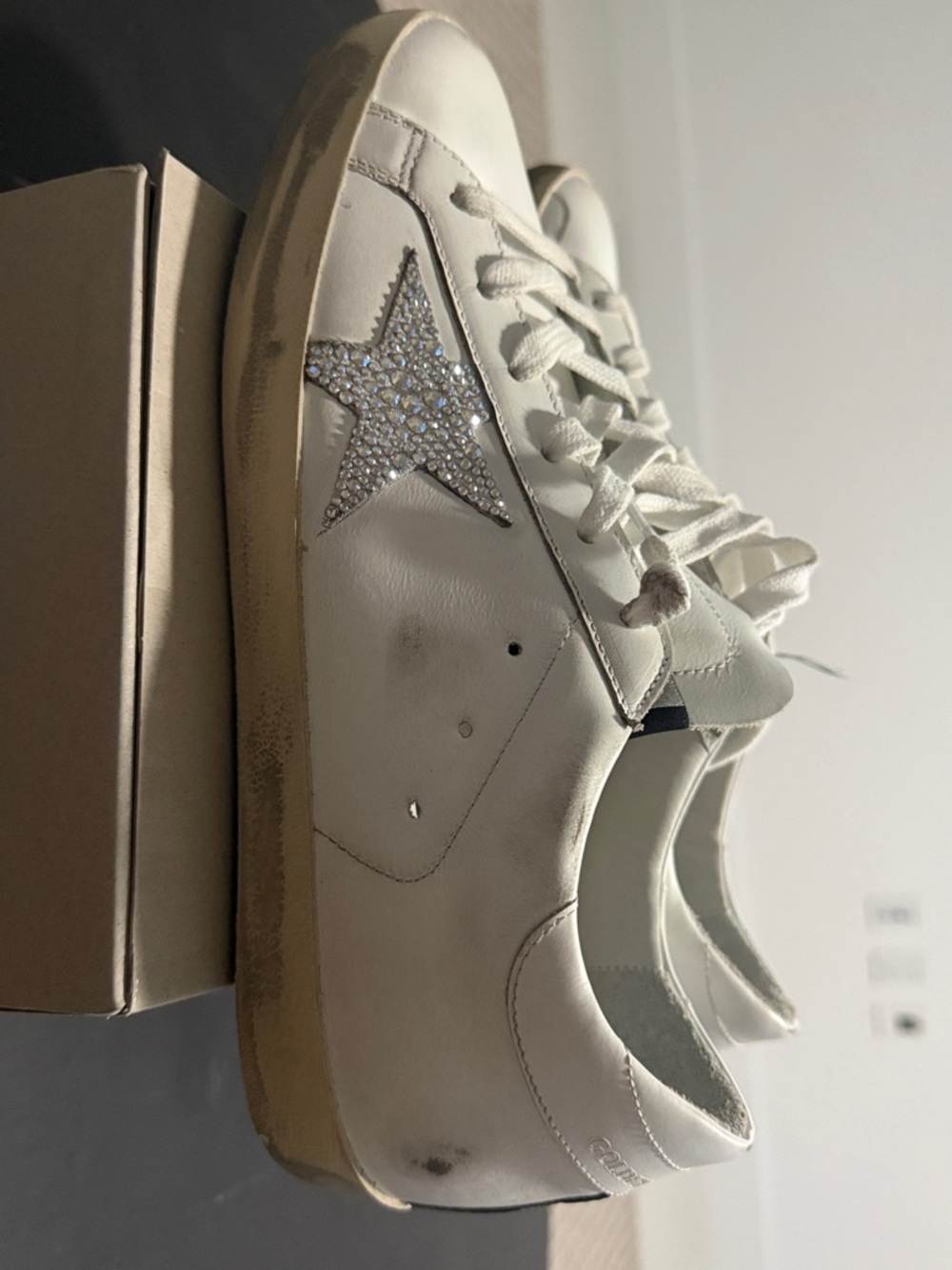 Golden Goose White Sneakers with Silver Swarovski Crystal Star - Picture 6 of 10